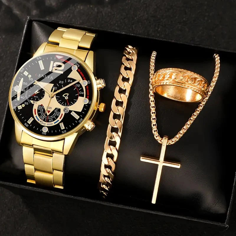 Relógio Clássico Romano + Pulseira + Corrente + Anel.